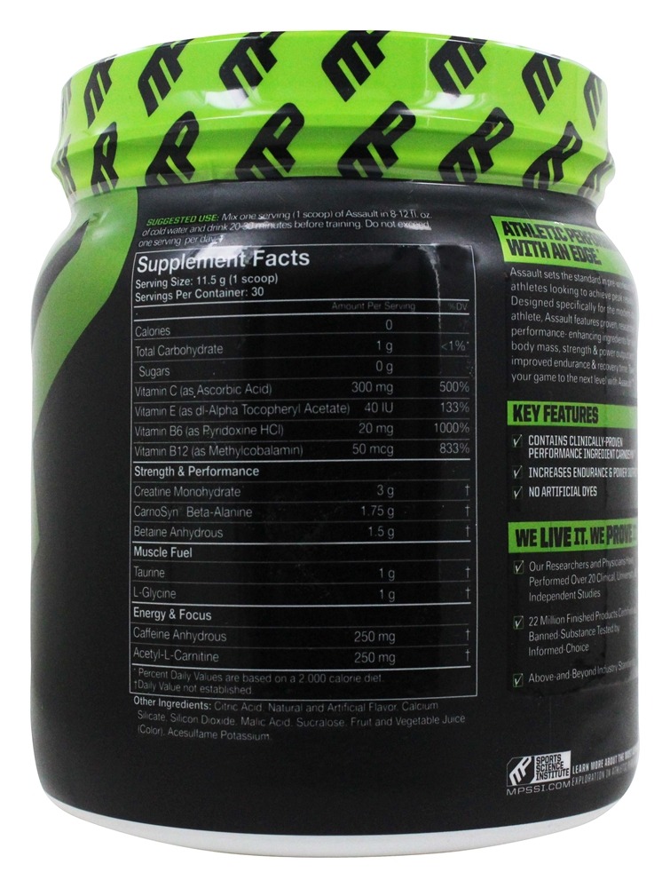 Assault Energia + Força Sabor Framboesa Azul - 12.17 oz. Muscle Pharm - Imagem 2