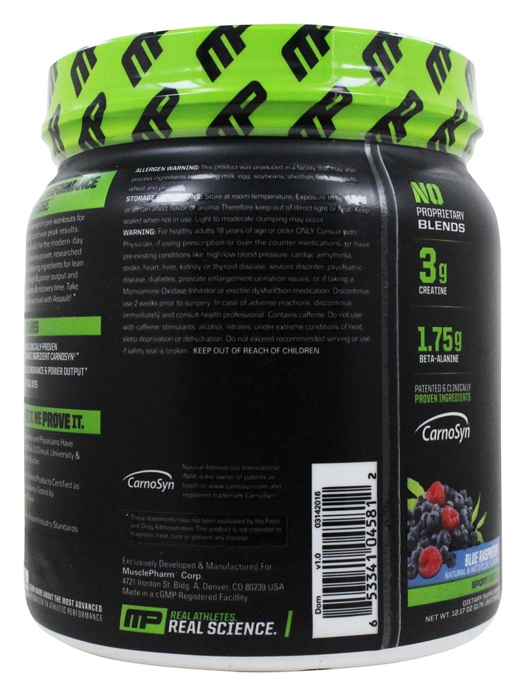 Assault Energia + Força Sabor Framboesa Azul - 12.17 oz. Muscle Pharm - Imagem 4