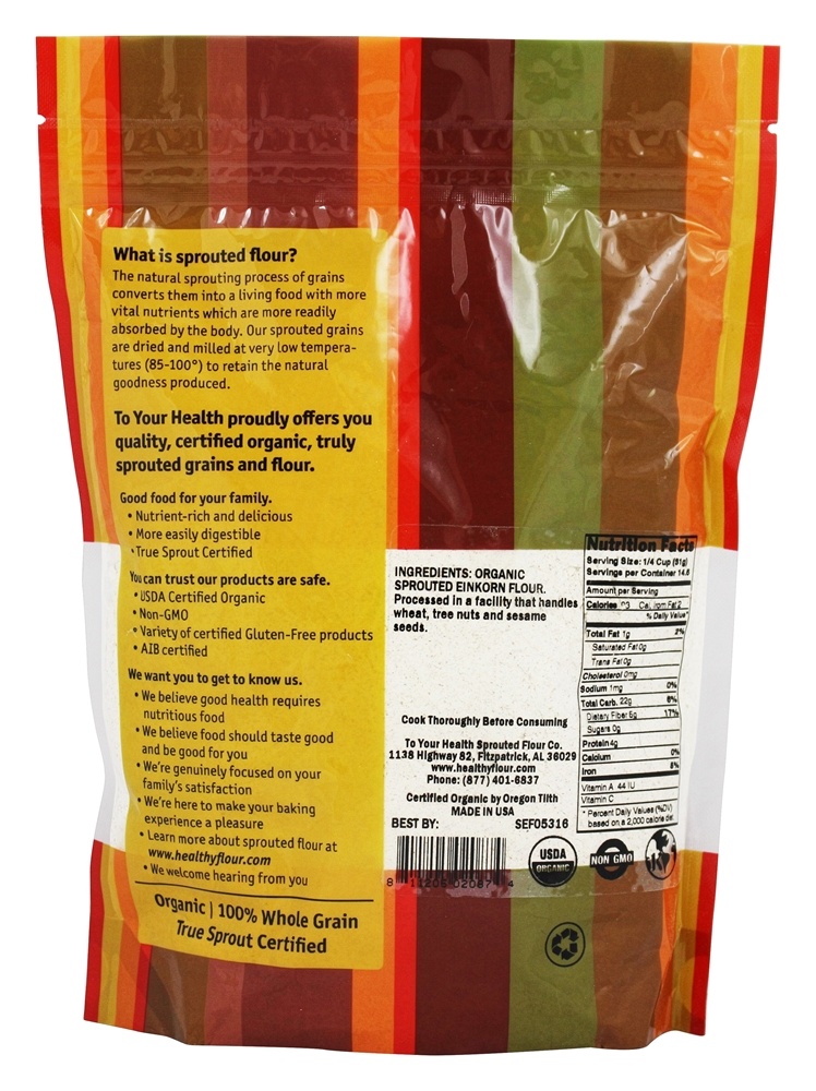 Farinha Einkorn Orgânica Brotada - 16 oz. To Your Health - Imagem 2