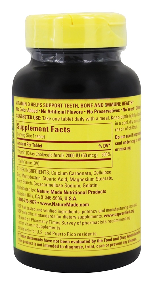 Vitamina D3 2000 UI - 220 Tablets Nature Made - Imagem 2