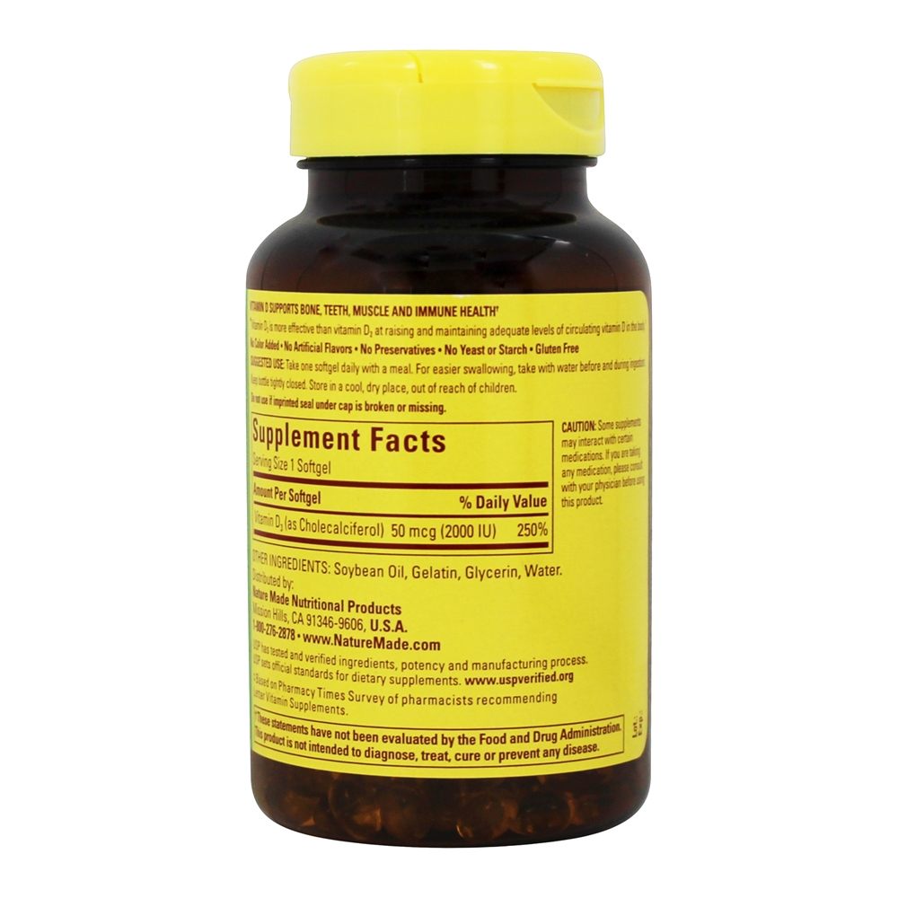Vitamina D3 2000 UI - 250 Softgels Nature Made - Imagem 2