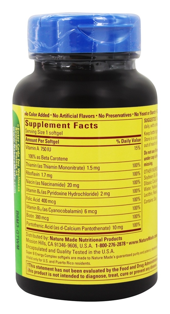 Super B Complexo Energético - 60 Softgels Nature Made - Imagem 2