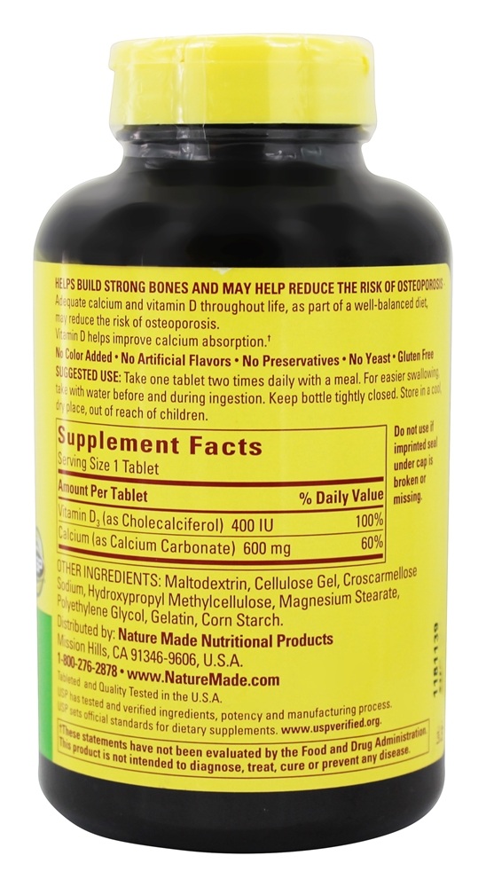 Cálcio 600 mg. - 220 Tablets Nature Made - Imagem 2