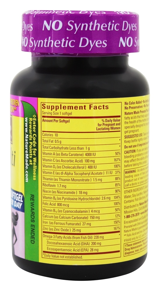 Multivitamínico Pré-Natal + DHA 200 mg. - 60 Softgels líquidos Nature Made - Imagem 2