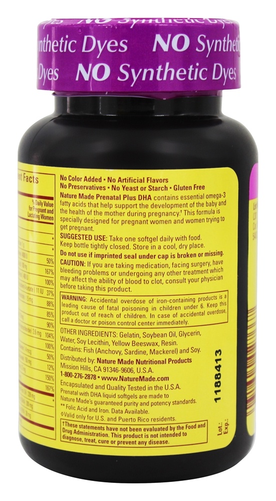 Multivitamínico Pré-Natal + DHA 200 mg. - 60 Softgels líquidos Nature Made - Imagem 3