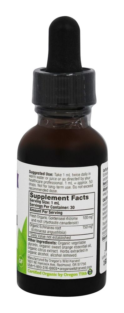 Echinacea Orgânica Goldenseal Laranja Sem Álcool - 1 fl. oz. Oregon's Wild Harvest - Imagem 2