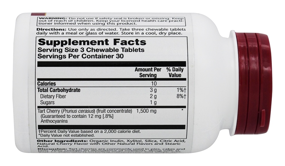 Extrato de Cereja Tart 500 mg. - 90 comprimidos mastigáveis Solaray - Imagem 2