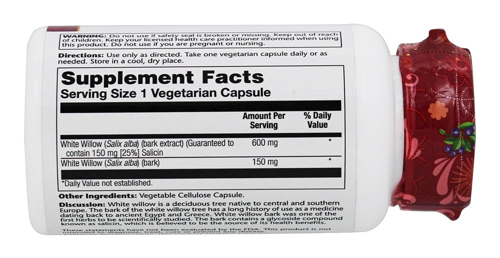 Extrato de Casca de Salgueiro Branco 600 mg. - Cápsulas vegetarianas 60 Solaray - Imagem 2