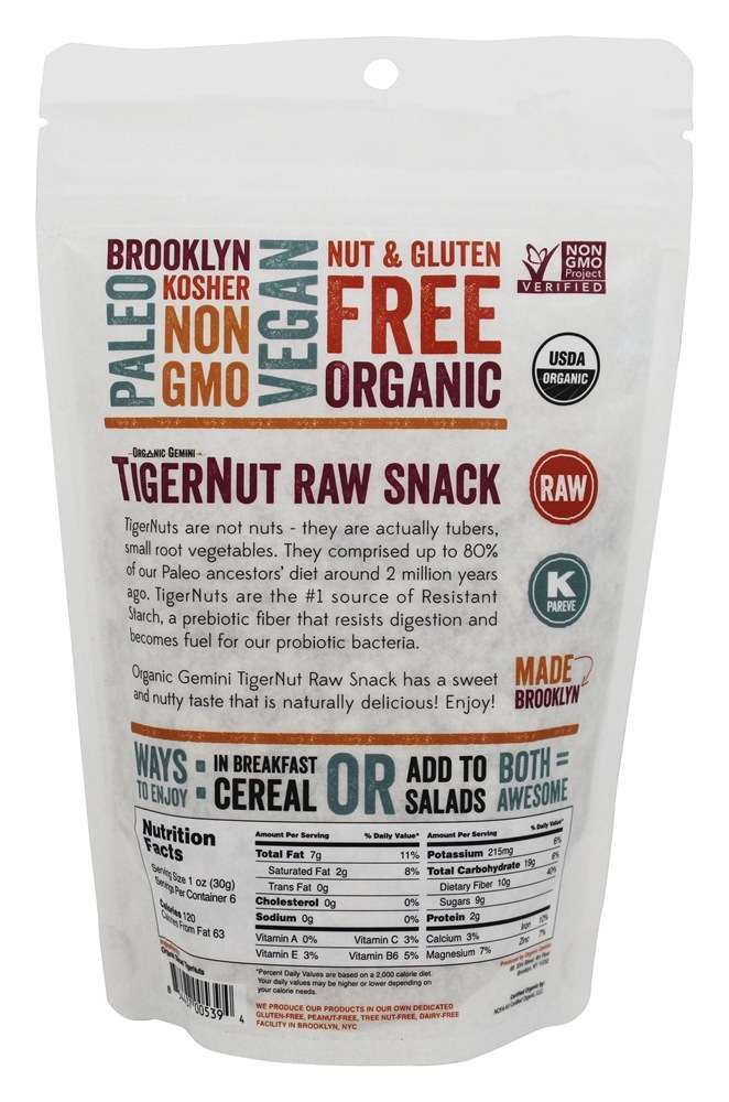 Snack cru orgânico TigerNut fatiado - 6 oz. Organic Gemini - Imagem 2