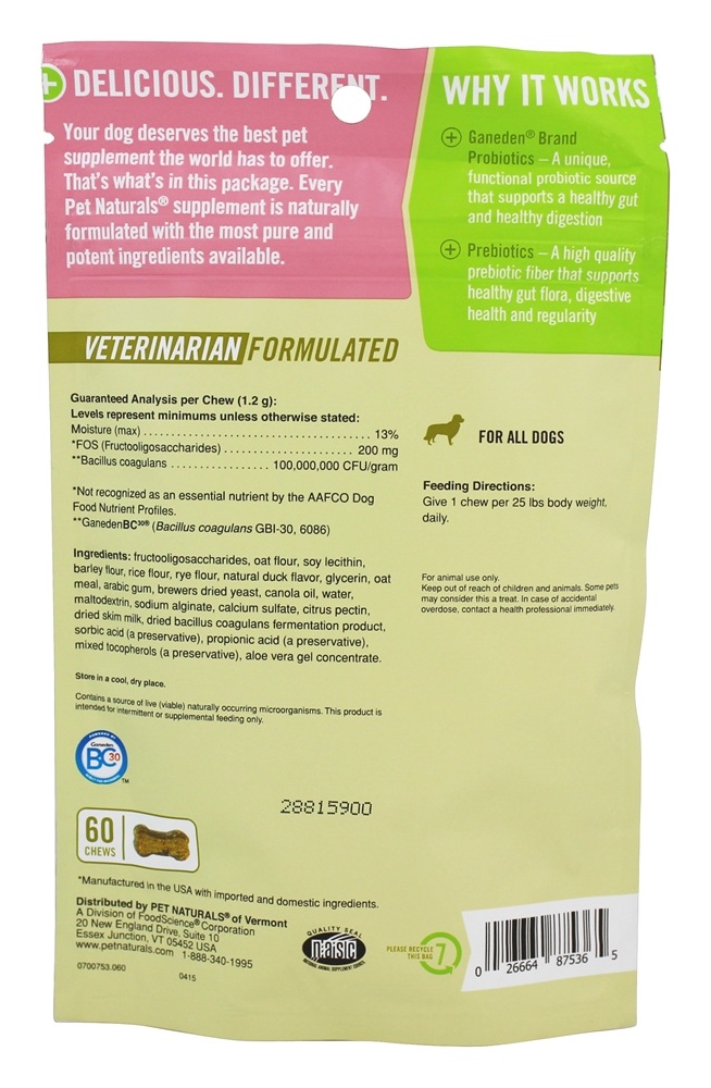 Probiótico diário para cães de todos os tamanhos - 60 Mastigação (s) Pet Naturals of Vermont - Imagem 2