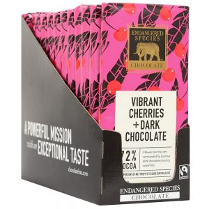 Comprar caixa de barras de chocolate escuro 72 % cacau cerejas vibrantes - 12 barras endangered species preço no brasil alimentos & lanches sucos suplemento importado loja 129 online promoção -