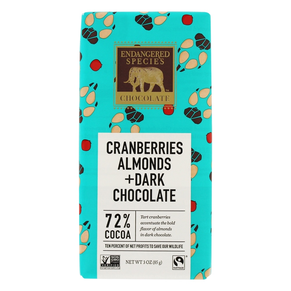 Caixa de Barras de Chocolate Preto 72 % Cranberries e Amêndoas de Cacau - 12 Barras Endangered Species - Imagem 2