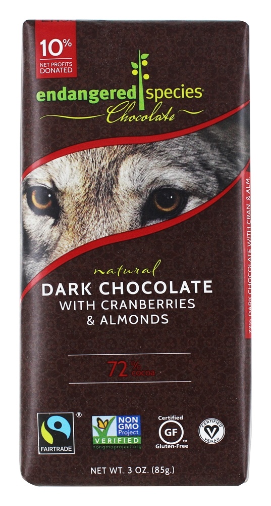 Caixa de Barras de Chocolate Preto 72 % Cranberries e Amêndoas de Cacau - 12 Barras Endangered Species - Imagem 4