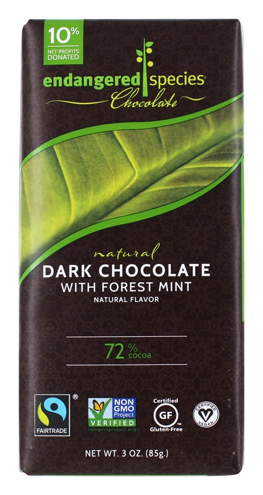 Caixa de barras de chocolate escuro 72 menta de cacau - 12 Barras Endangered Species - Imagem 4