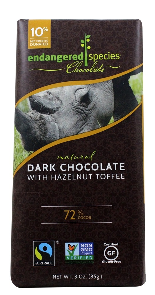 Caixa de barras de chocolate escuro 72 toffee de avelã cacau - 12 Barras Endangered Species - Imagem 4