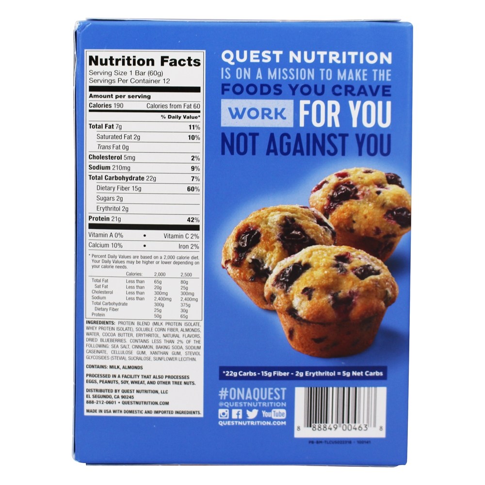 Barra de Proteína da Barra de Quest Muffin de Mirtilo - 12 Barras Quest Nutrition - Imagem 2