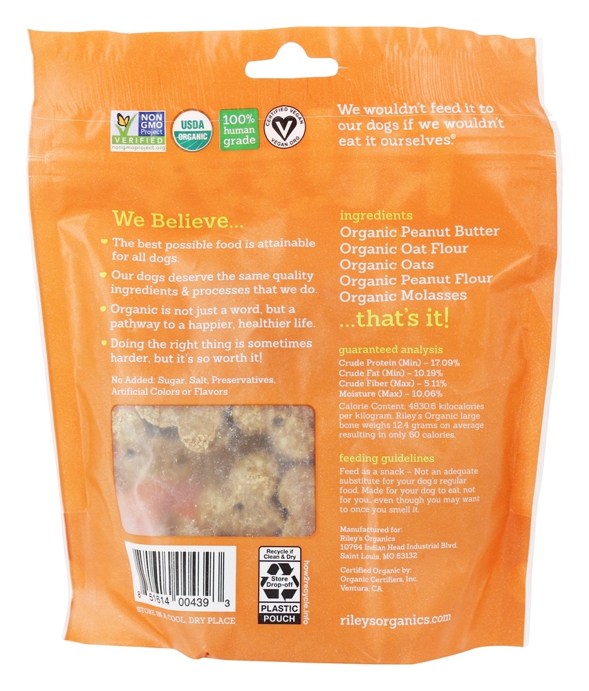 O cão de ossos grandes orgânico trata a manteiga de amendoim e a receita de melaço - 5 oz. Riley's Organics - Imagem 2