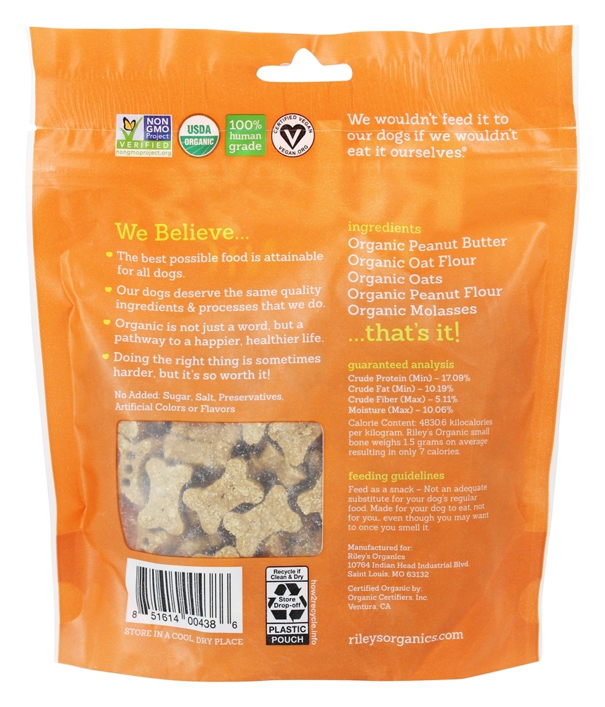 O cão de osso pequeno orgânico trata a manteiga de amendoim e a receita de melaço - 5 oz. Riley's Organics - Imagem 2