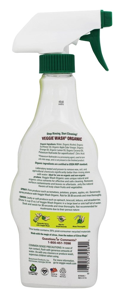 Frasco de spray orgânico para lavagem de frutas e vegetais - 16 fl. oz. Veggie Wash - Imagem 2