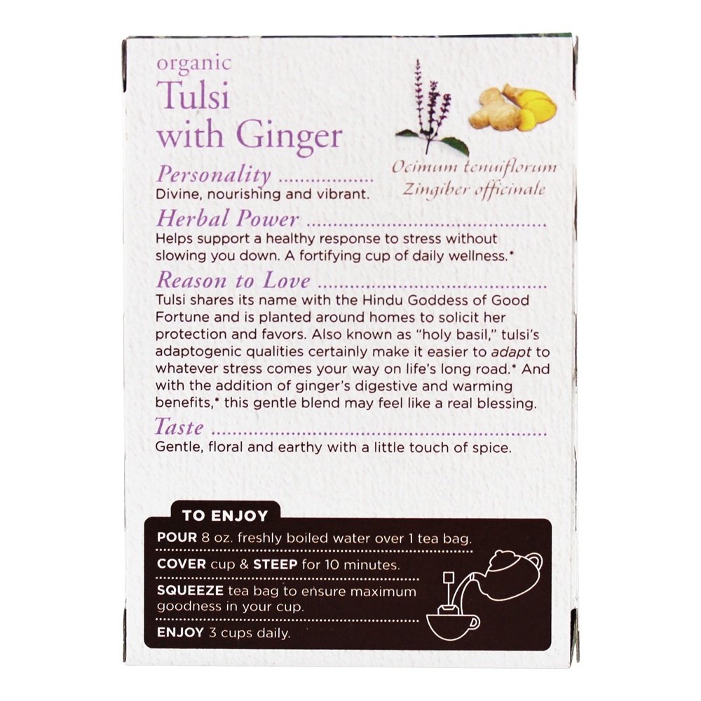Tulsi Orgânica Com Chá De Ervas De Gengibre - 16 Saquinhos de Chá Traditional Medicinals - Imagem 3