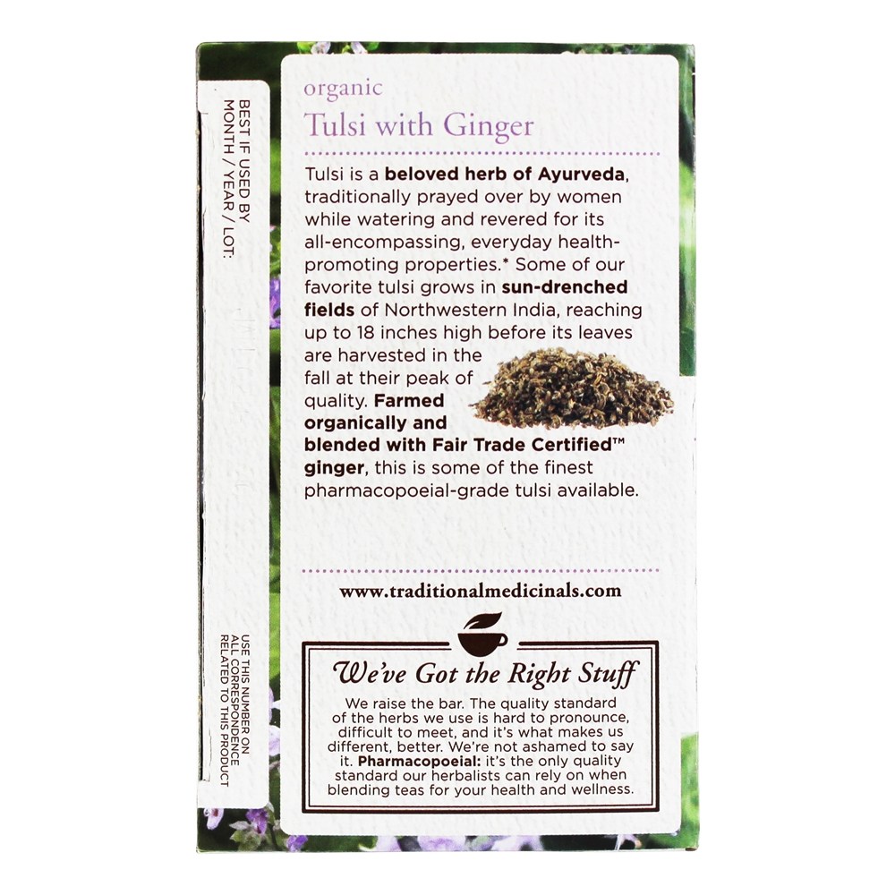 Tulsi Orgânica Com Chá De Ervas De Gengibre - 16 Saquinhos de Chá Traditional Medicinals - Imagem 4