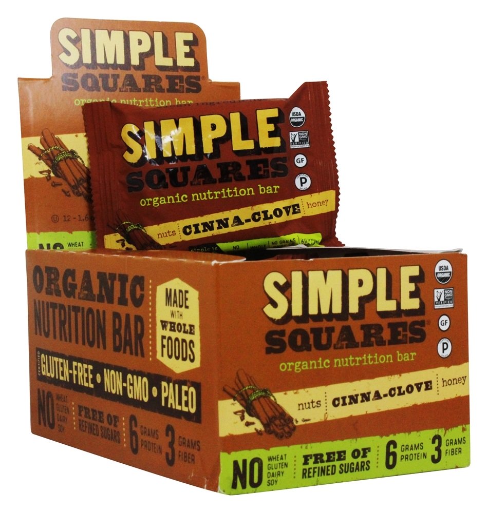 Nutrição Orgânica Sem Glúten e Barra de Nutrição de Mel Caixa Canela Cravo - 12 Barras Simple Squares