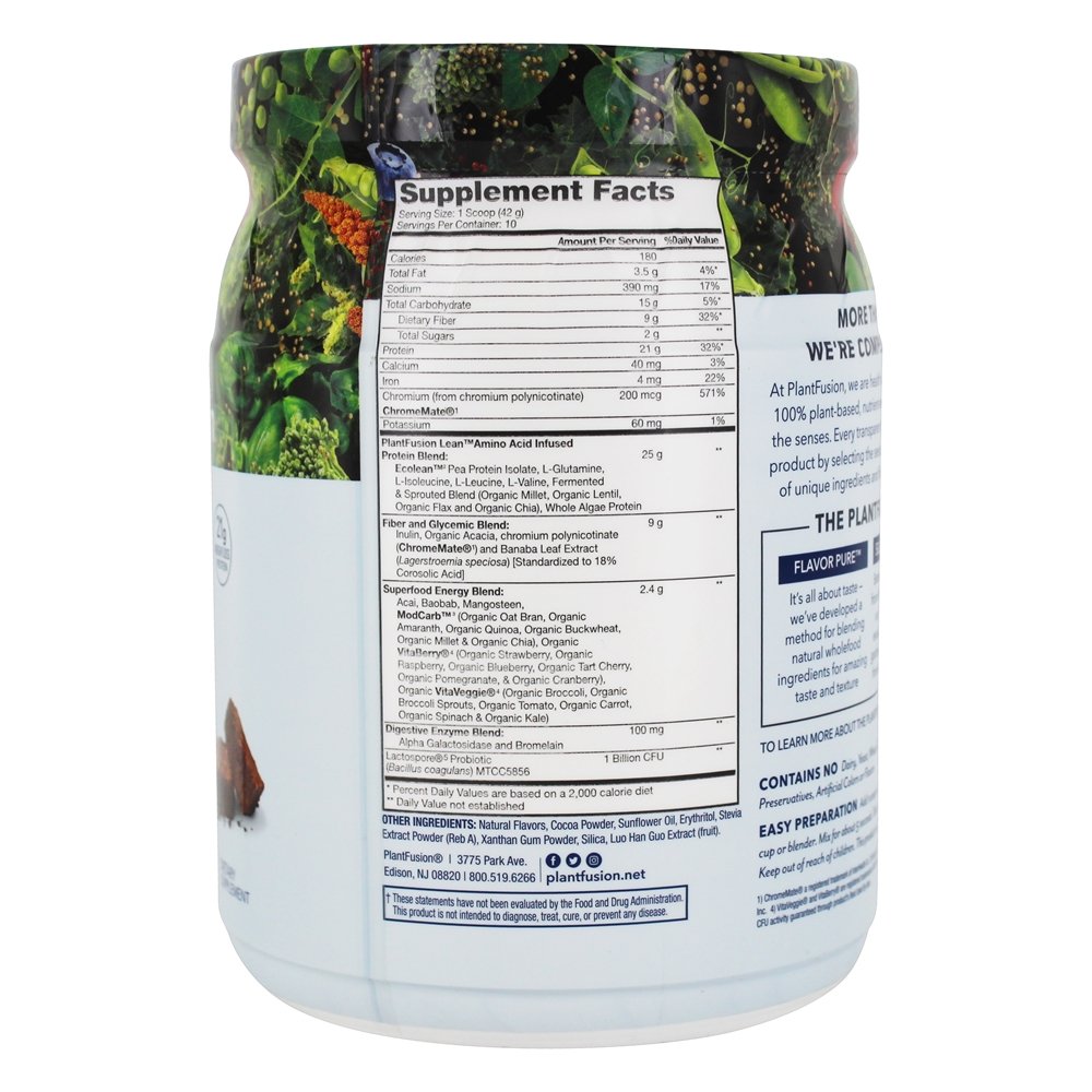 Completa Proteína Vegetal Lean Chocolate Brownie - 14.8 oz. PlantFusion - Imagem 2