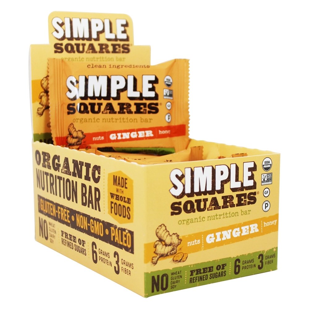Nutrição Orgânica Sem Glúten e Mel Nutrição Bares Box Gengibre - 12 Barras Simple Squares