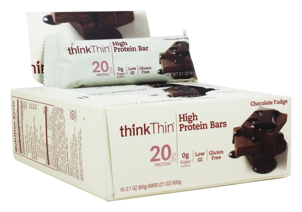 Foulge de chocolate de caixa de barras de proteína thinkThin - 10 Barras Think Products