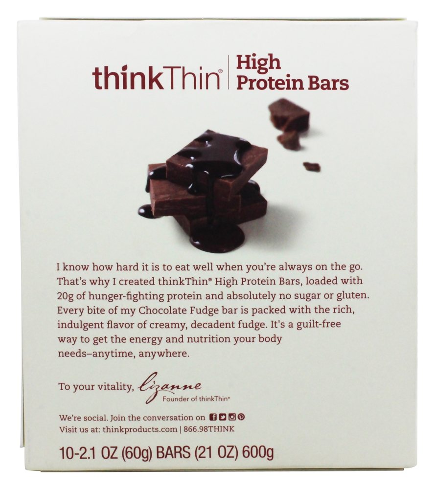Foulge de chocolate de caixa de barras de proteína thinkThin - 10 Barras Think Products - Imagem 3