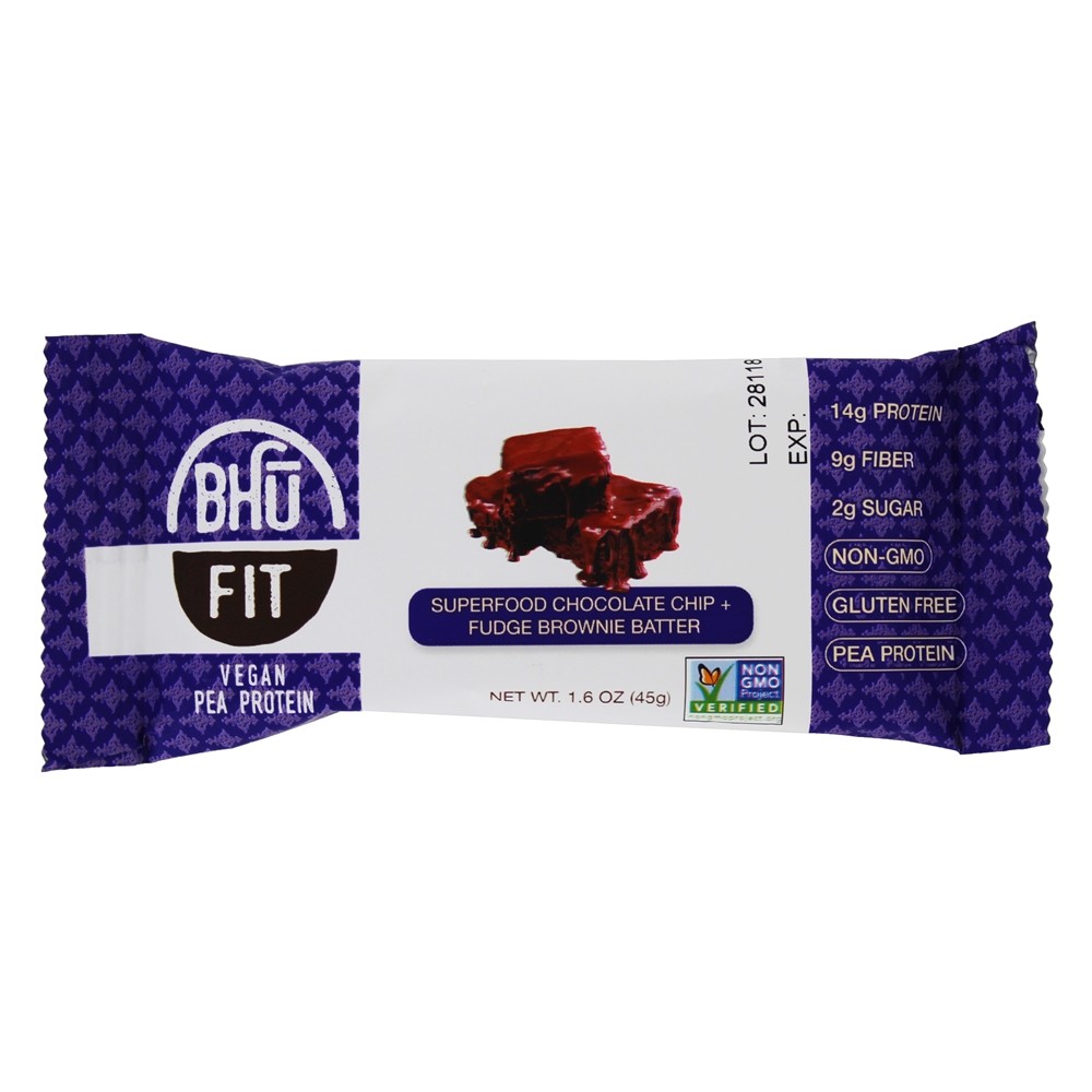 Proteína Vegan Pea Superfood Chocolate Chip + Fudge Brownie Batter - 12 Barras Bhu Fit - Imagem 4