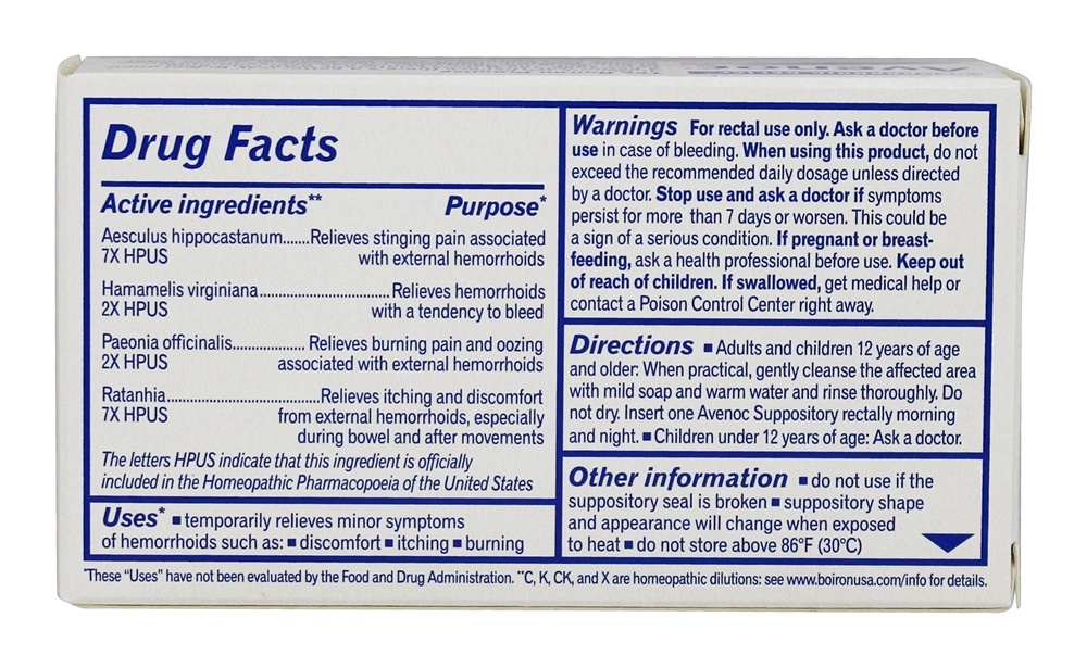 Avenoc medicamento homeopático para alívio de hemorróidas - 10 Supositórios Boiron - Imagem 2