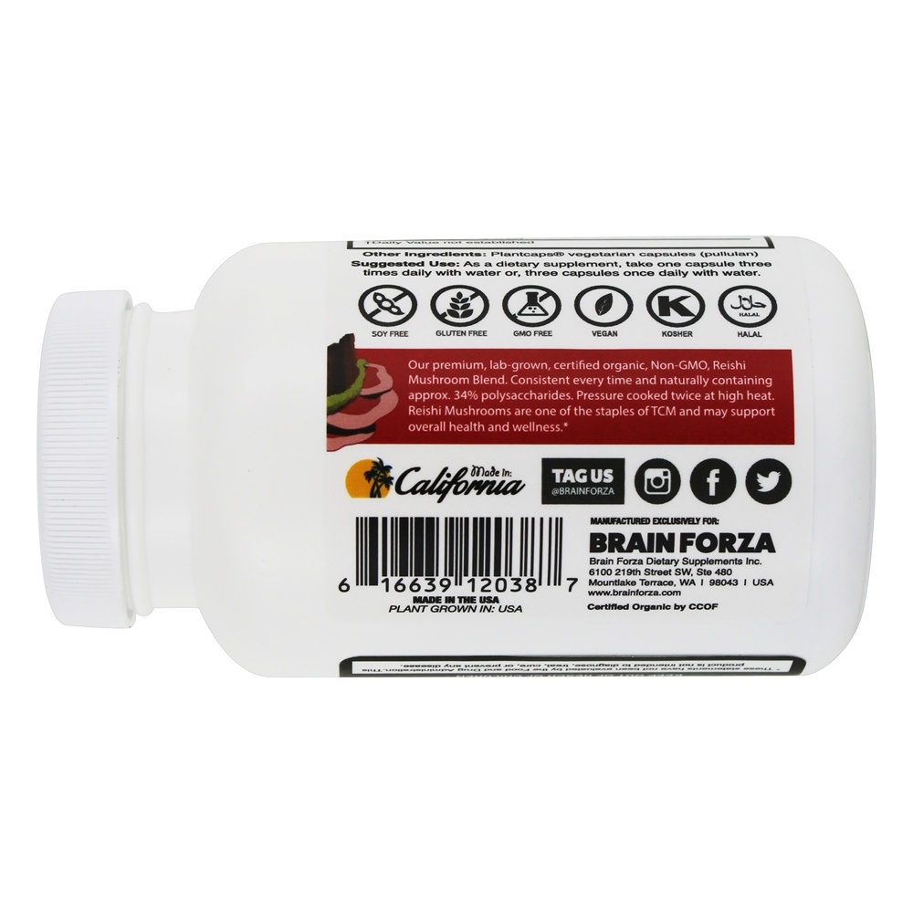 Cogumelo Reishi Orgânico 500 mg. - Cápsulas vegetarianas 90 Brain Forza - Imagem 3