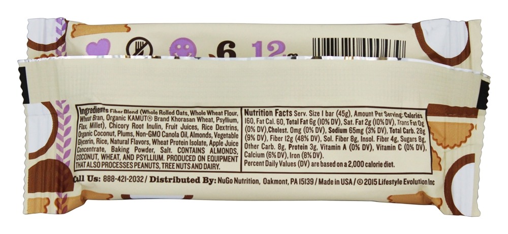 Macaroon de coco em fibra d-Lish Bar - 1.6 oz. NuGo Nutrition - Imagem 3