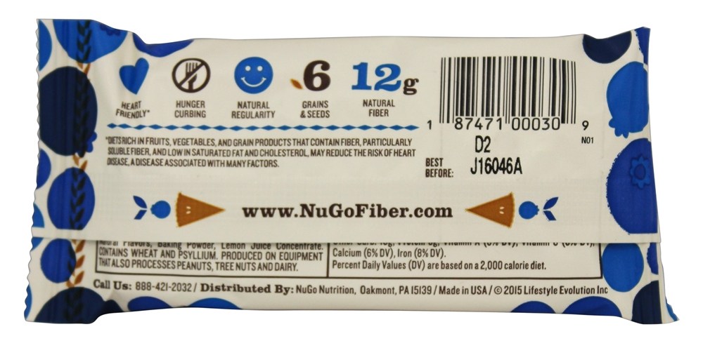Sapateiro de mirtilo de fibra d-Lish Bar - 1.6 oz. NuGo Nutrition - Imagem 2