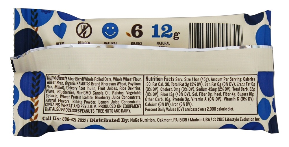 Sapateiro de mirtilo de fibra d-Lish Bar - 1.6 oz. NuGo Nutrition - Imagem 3