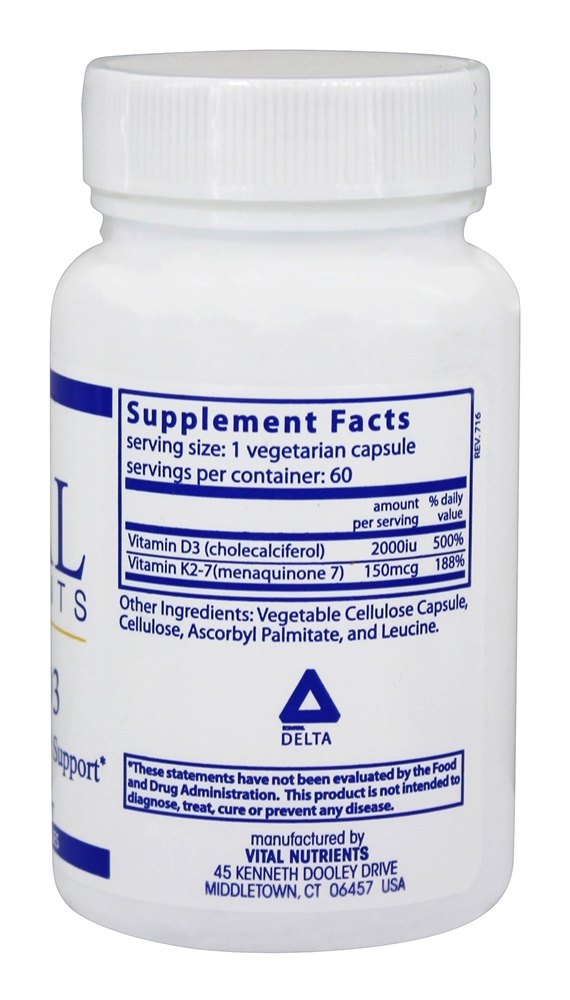 Vitamina K2-7 + D3 - Cápsulas vegetarianas 60 Vital Nutrients - Imagem 2