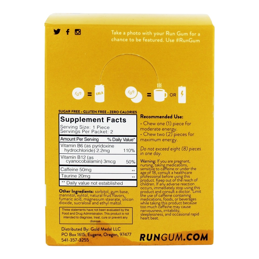 Performance Energy Sugar-Free Gum Fruit - 12 Pacotes (s) Run Gum - Imagem 2