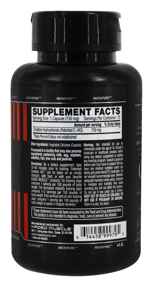 HCl de creatina patenteado em C-HCl 750 mg. - 75 Cápsula (s) vegetal (s) Kaged Muscle - Imagem 2