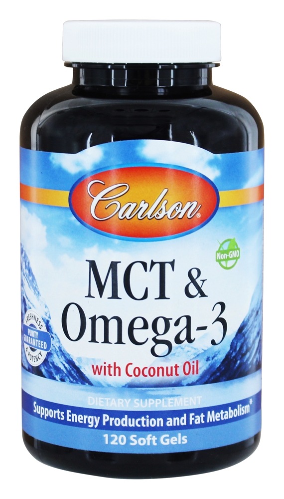 MCT e Omega 3 com óleo de coco - 120 Softgels Carlson Labs