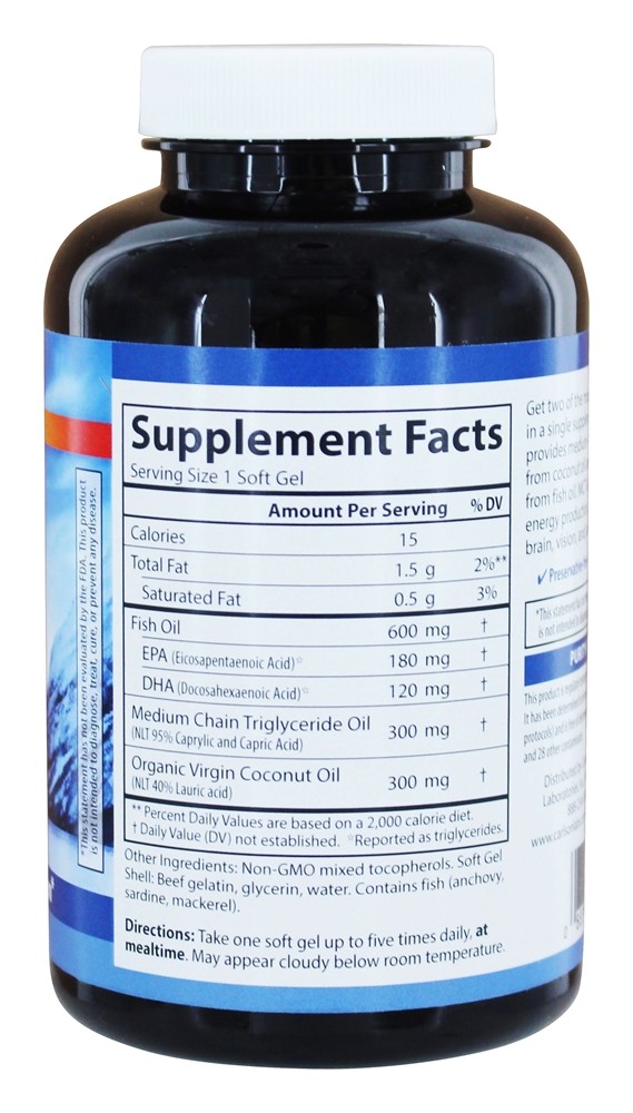 MCT e Omega 3 com óleo de coco - 120 Softgels Carlson Labs - Imagem 2