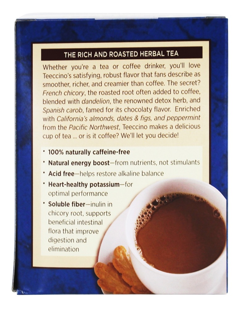 Chá de ervas de chicória cafeína grátis Mocha de dente de leão hortelã - 10 Saquinhos de Chá Teeccino - Imagem 3