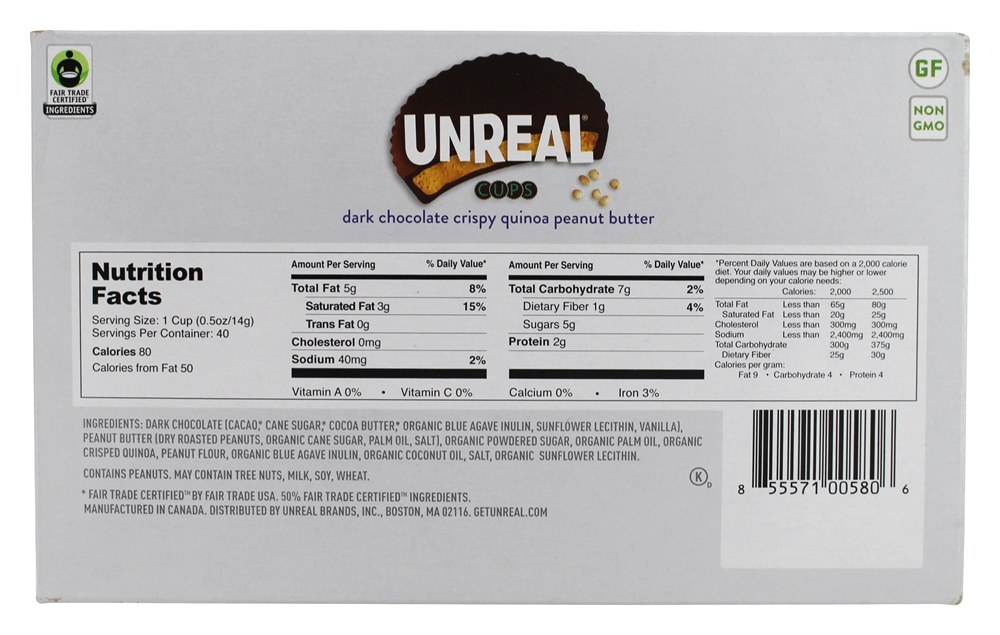 Copos de manteiga de amendoim crocante chocolate escuro Quinoa - 40 Peça (s) Unreal - Imagem 2