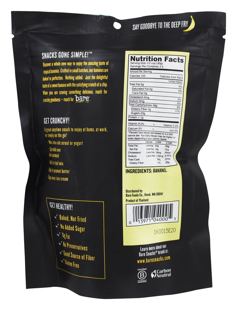 Bare Fruit - Chips de Banana Crocante Simplesmente Assados - 2.7 oz. Bare Snacks - Imagem 2