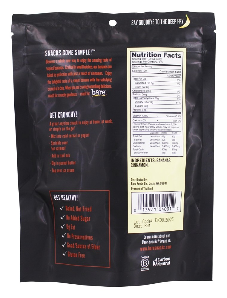 Bare Fruit - Canela crocante de banana - 2.7 oz. Bare Snacks - Imagem 2