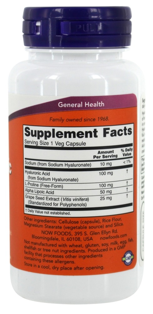 Ácido Hialurônico Dupla Força 100 mg. - Cápsulas vegetarianas 60 NOW Foods - Imagem 2