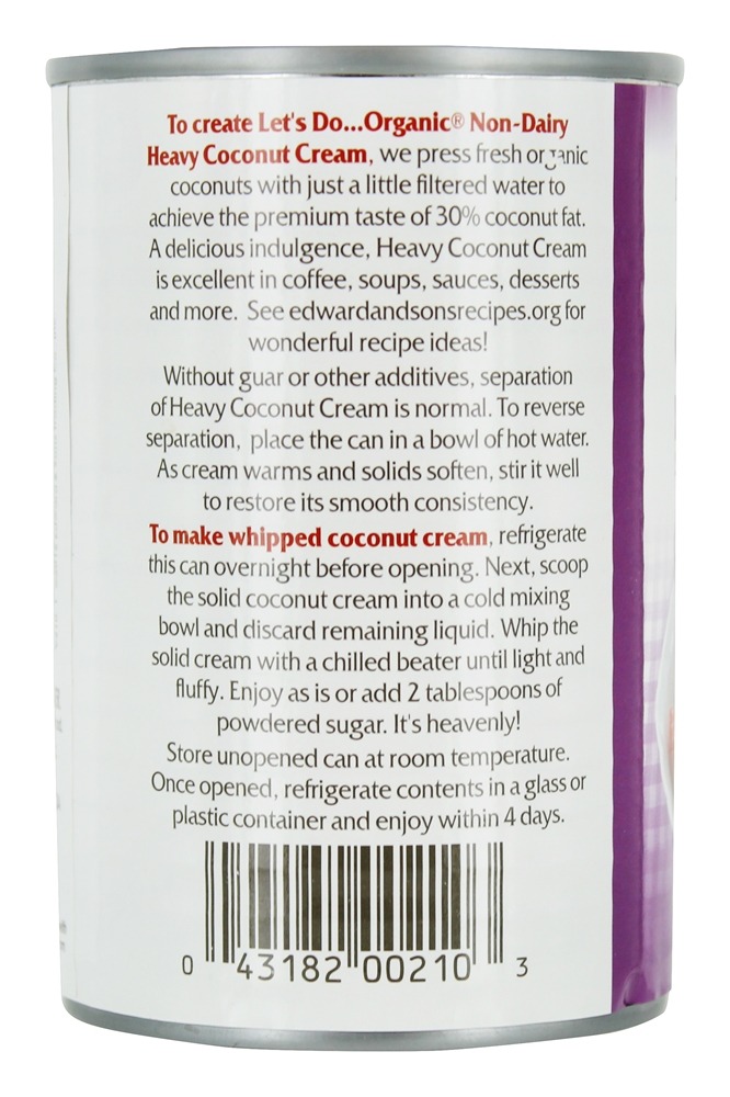 Creme De Coco Não-Laticínios Orgânicos Pesados - 13.5 fl. oz. Let's Do...Organic - Imagem 3