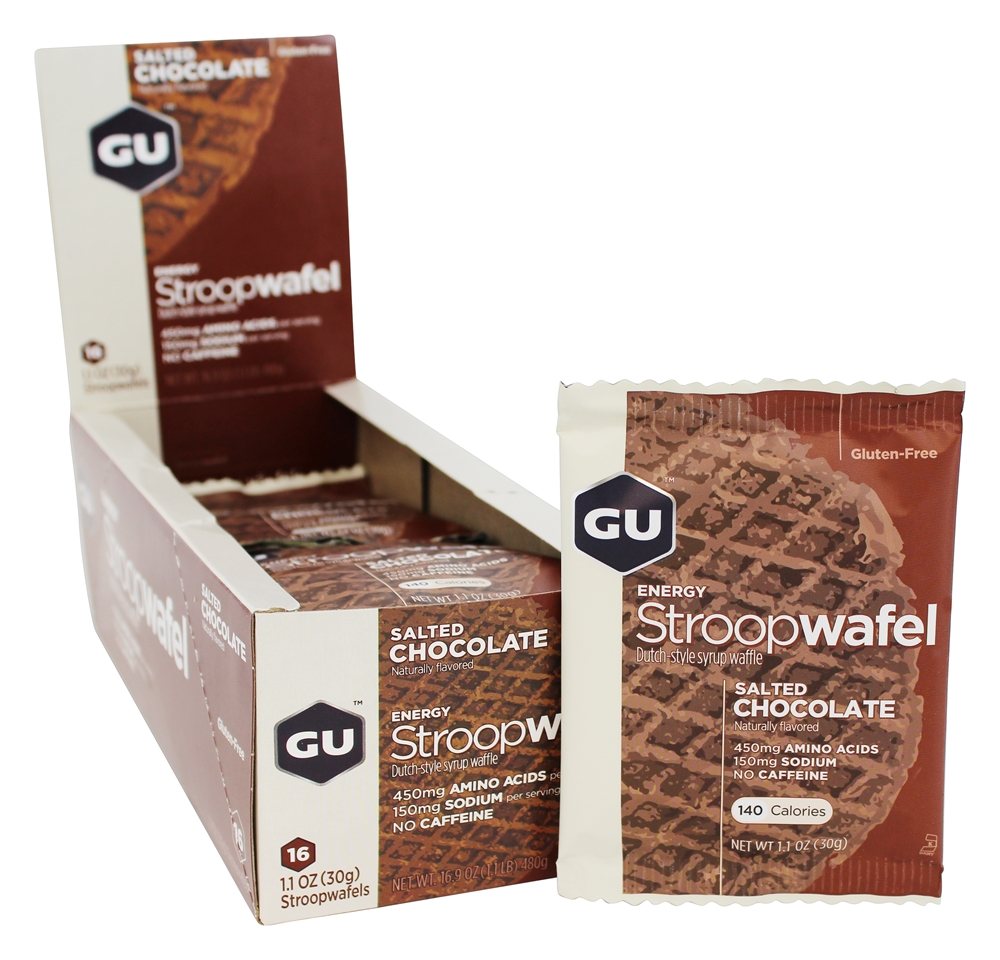 Caixa de Stroopwafel de energia Chocolate Salgado - 16 Waffles GU Energy