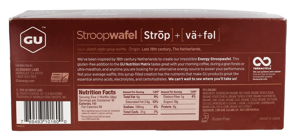 Caixa de Stroopwafel de energia Chocolate Salgado - 16 Waffles GU Energy - Imagem 2