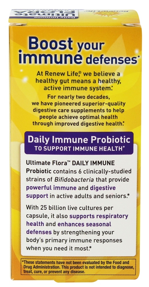 Ultimate Flora Probiótico Diário Para Melhora da Imunidade 25 Bilhões de UFC - 30 Cápsula (s) vegetal (s) Renew Life - Imagem 3